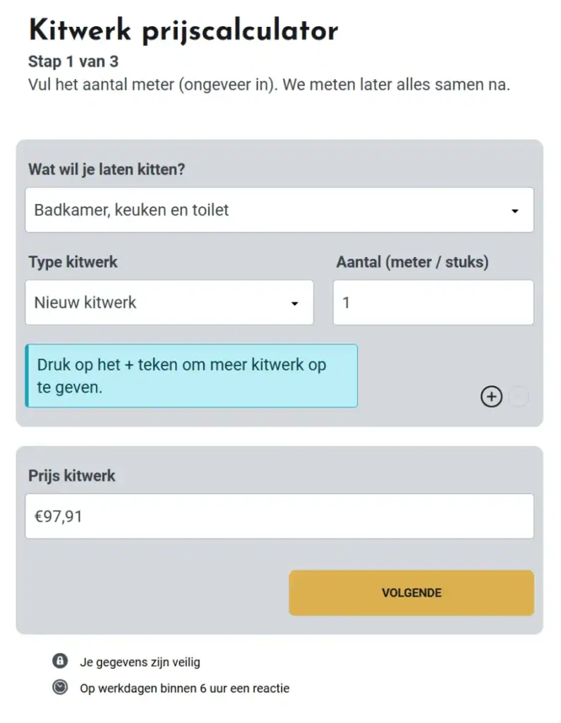 Afbeelding van kitwerk prijscalculator