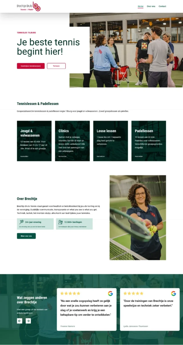 Tennisles Tilburg heeft een website laten maken bij Hamerklap